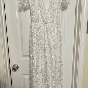 Baltic Born White Satin Dress with Delicate Appliqué